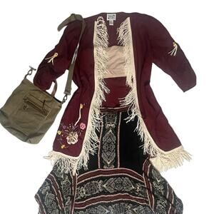 Lacy After Noon Fringed Kimono with Crochet Flowers Size Large